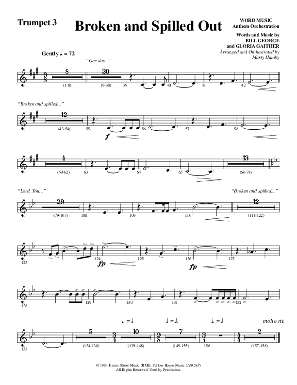 Broken And Spilled Out (Choral Anthem SATB) Trumpet 3 (Word Music Choral / Arr. Marty Hamby)