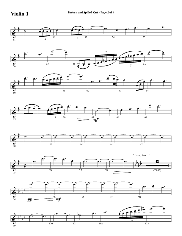 Broken And Spilled Out (Choral Anthem SATB) Violin 1 (Word Music Choral / Arr. Marty Hamby)