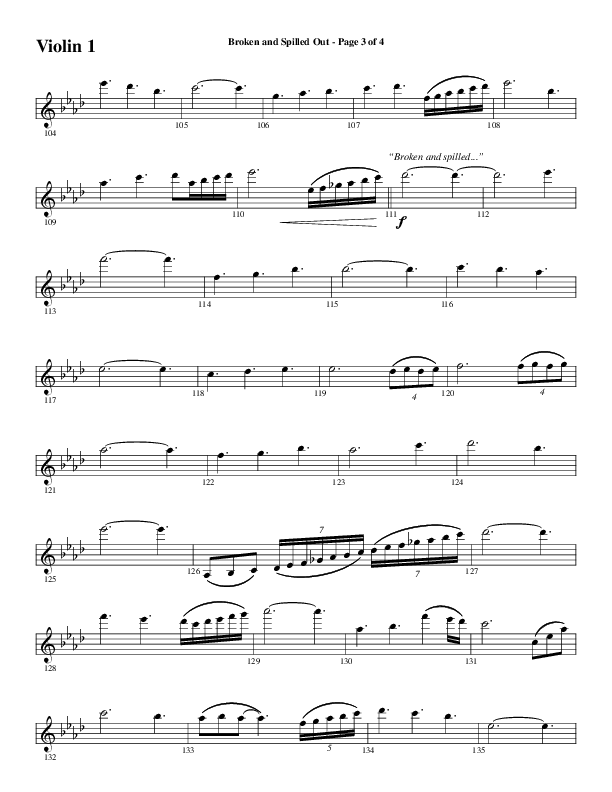 Broken And Spilled Out (Choral Anthem SATB) Violin 1 (Word Music Choral / Arr. Marty Hamby)