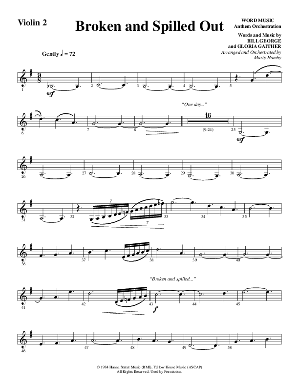 Broken And Spilled Out (Choral Anthem SATB) Violin 2 (Word Music Choral / Arr. Marty Hamby)