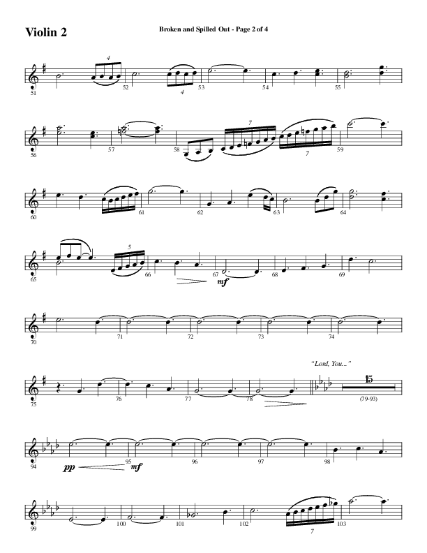 Broken And Spilled Out (Choral Anthem SATB) Violin 2 (Word Music Choral / Arr. Marty Hamby)