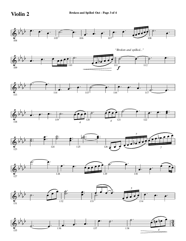 Broken And Spilled Out (Choral Anthem SATB) Violin 2 (Word Music Choral / Arr. Marty Hamby)