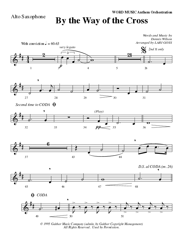 By The Way Of The Cross (Choral Anthem SATB) Alto Sax (Word Music Choral / Arr. Mike Speck / Arr. Lari Goss / Arr. Danny Zaloudik)
