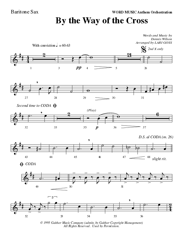 By The Way Of The Cross (Choral Anthem SATB) Bari Sax (Word Music Choral / Arr. Mike Speck / Arr. Lari Goss / Arr. Danny Zaloudik)