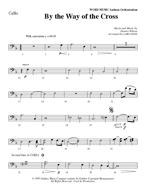By The Way Of The Cross (Choral Anthem SATB) Cello (Word Music Choral / Arr. Mike Speck / Arr. Lari Goss / Arr. Danny Zaloudik)