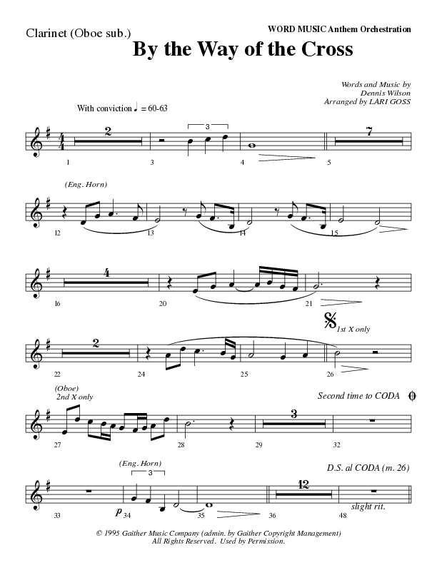By The Way Of The Cross (Choral Anthem SATB) Clarinet (Word Music Choral / Arr. Mike Speck / Arr. Lari Goss / Arr. Danny Zaloudik)