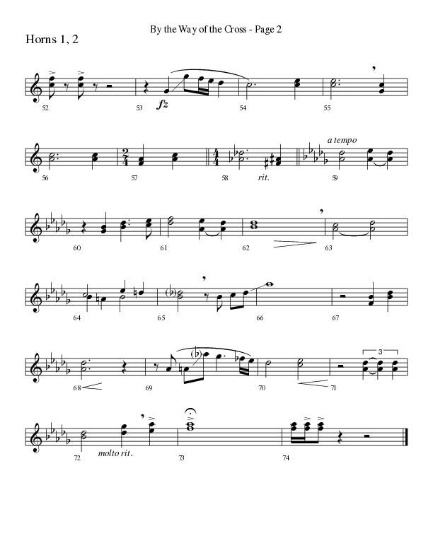 By The Way Of The Cross (Choral Anthem SATB) French Horn 1/2 (Word Music Choral / Arr. Mike Speck / Arr. Lari Goss / Arr. Danny Zaloudik)