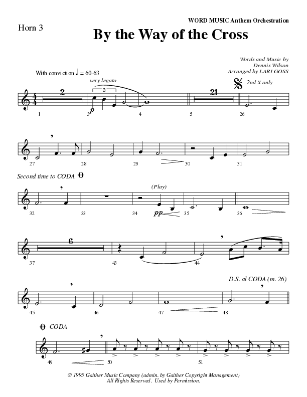 By The Way Of The Cross (Choral Anthem SATB) French Horn 3 (Word Music Choral / Arr. Mike Speck / Arr. Lari Goss / Arr. Danny Zaloudik)