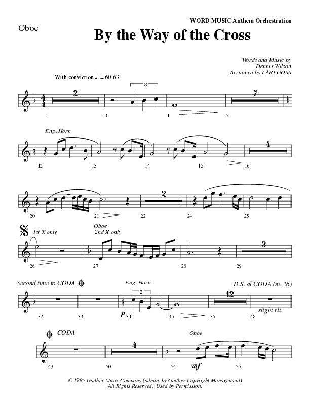 By The Way Of The Cross (Choral Anthem SATB) Oboe (Word Music Choral / Arr. Mike Speck / Arr. Lari Goss / Arr. Danny Zaloudik)