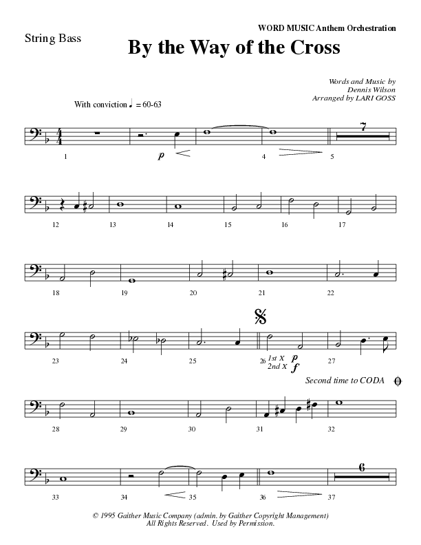 By The Way Of The Cross (Choral Anthem SATB) String Bass (Word Music Choral / Arr. Mike Speck / Arr. Lari Goss / Arr. Danny Zaloudik)