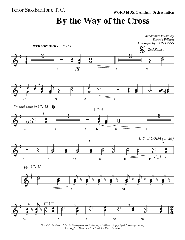 By The Way Of The Cross (Choral Anthem SATB) Tenor Sax/Baritone T.C. (Word Music Choral / Arr. Mike Speck / Arr. Lari Goss / Arr. Danny Zaloudik)