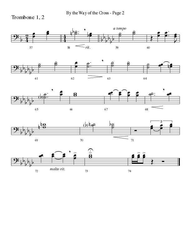 By The Way Of The Cross (Choral Anthem SATB) Trombone 1/2 (Word Music Choral / Arr. Mike Speck / Arr. Lari Goss / Arr. Danny Zaloudik)