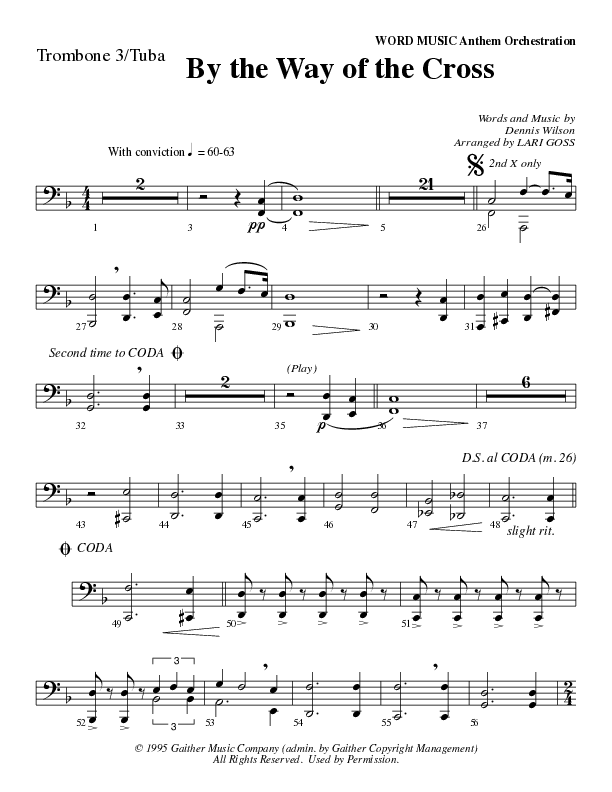 By The Way Of The Cross (Choral Anthem SATB) Trombone 3/Tuba (Word Music Choral / Arr. Mike Speck / Arr. Lari Goss / Arr. Danny Zaloudik)
