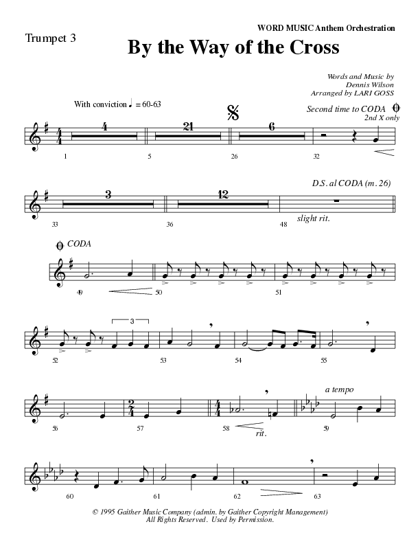 By The Way Of The Cross (Choral Anthem SATB) Trumpet 3 (Word Music Choral / Arr. Mike Speck / Arr. Lari Goss / Arr. Danny Zaloudik)