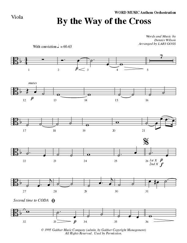 By The Way Of The Cross (Choral Anthem SATB) Viola (Word Music Choral / Arr. Mike Speck / Arr. Lari Goss / Arr. Danny Zaloudik)