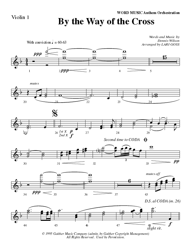By The Way Of The Cross (Choral Anthem SATB) Violin 1 (Word Music Choral / Arr. Mike Speck / Arr. Lari Goss / Arr. Danny Zaloudik)