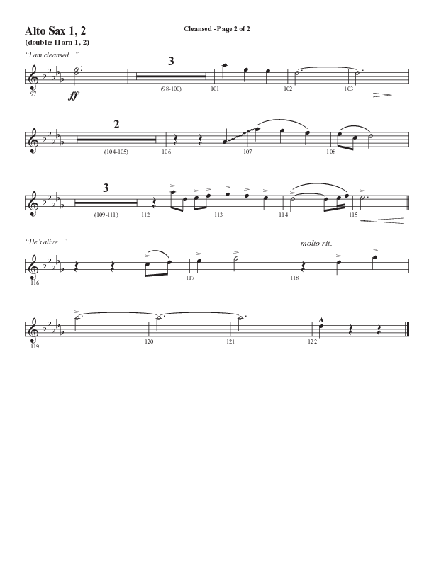 Cleansed (Choral Anthem SATB) Alto Sax 1/2 (Word Music Choral / Arr. Cliff Duren)