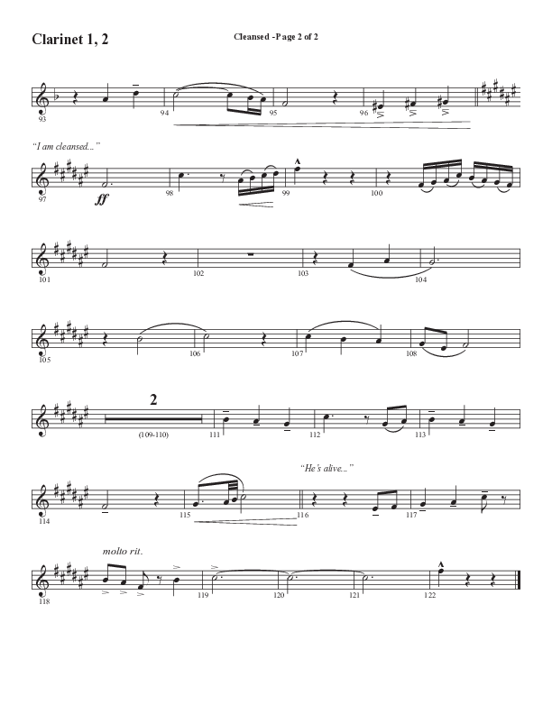 Cleansed (Choral Anthem SATB) Clarinet 1/2 (Word Music Choral / Arr. Cliff Duren)