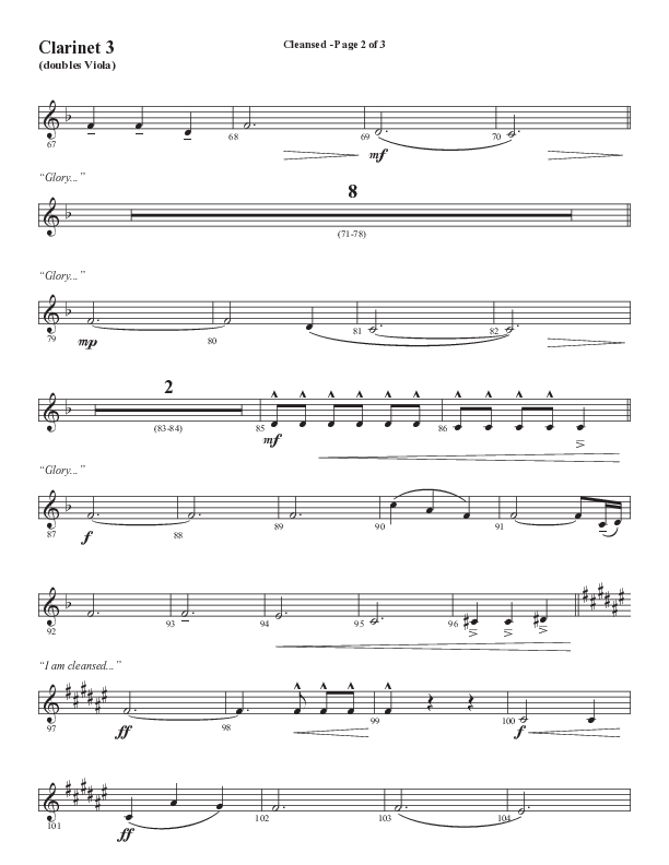 Cleansed (Choral Anthem SATB) Clarinet 3 (Word Music Choral / Arr. Cliff Duren)