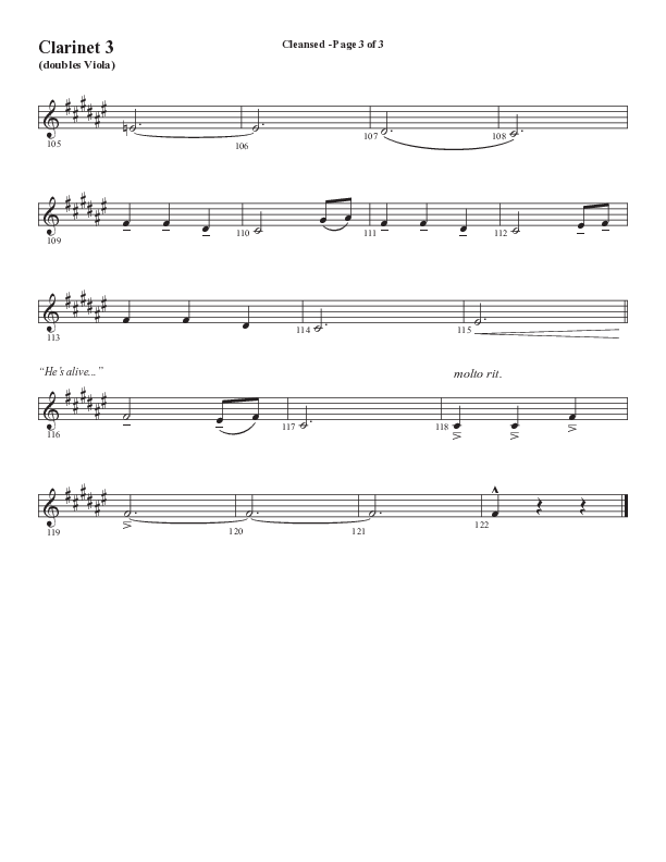 Cleansed (Choral Anthem SATB) Clarinet 3 (Word Music Choral / Arr. Cliff Duren)