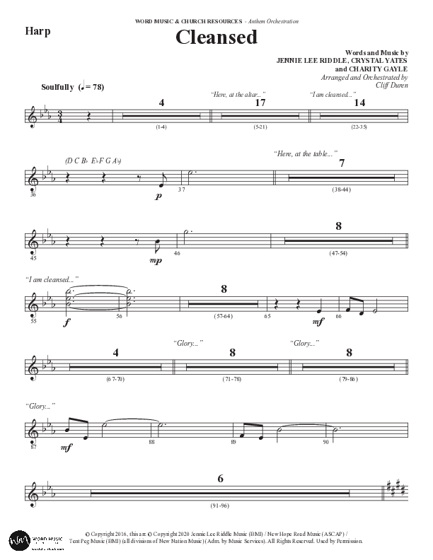 Cleansed (Choral Anthem SATB) Harp (Word Music Choral / Arr. Cliff Duren)