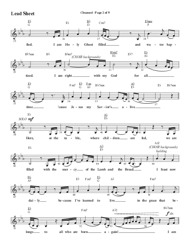 Cleansed (Choral Anthem SATB) Lead Sheet (Melody) (Word Music Choral / Arr. Cliff Duren)