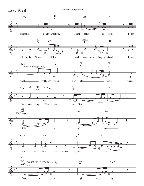 Cleansed (Choral Anthem SATB) Lead Sheet (Melody) (Word Music Choral / Arr. Cliff Duren)