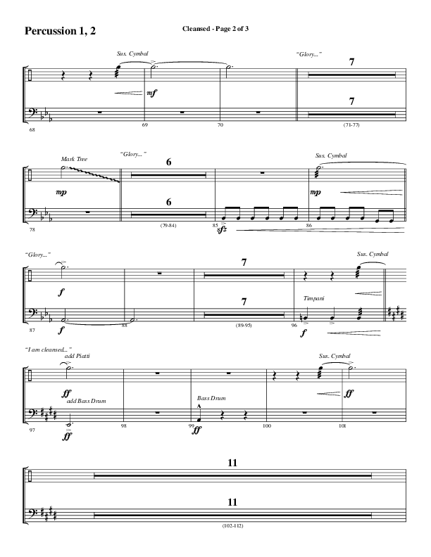 Cleansed (Choral Anthem SATB) Percussion 1/2 (Word Music Choral / Arr. Cliff Duren)