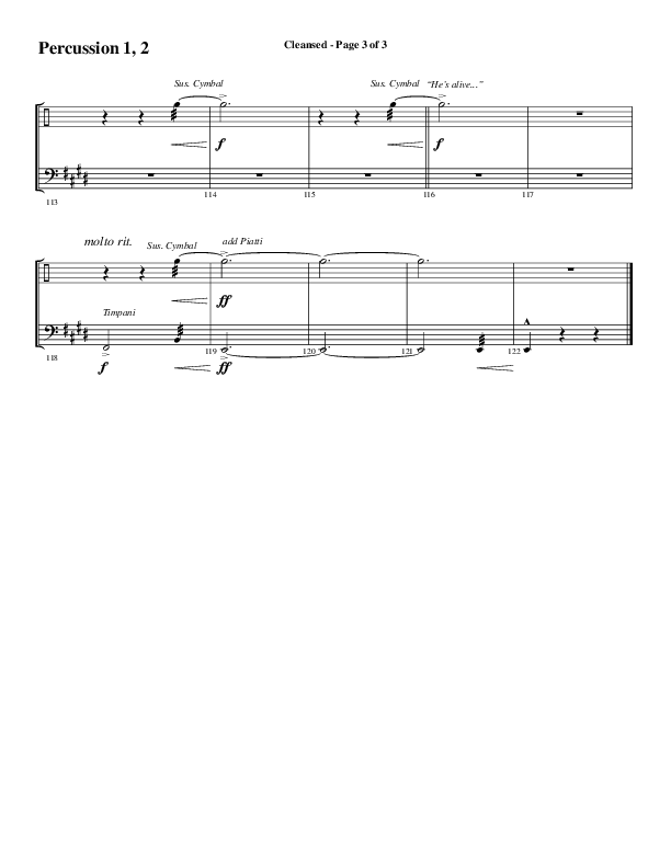 Cleansed (Choral Anthem SATB) Percussion 1/2 (Word Music Choral / Arr. Cliff Duren)