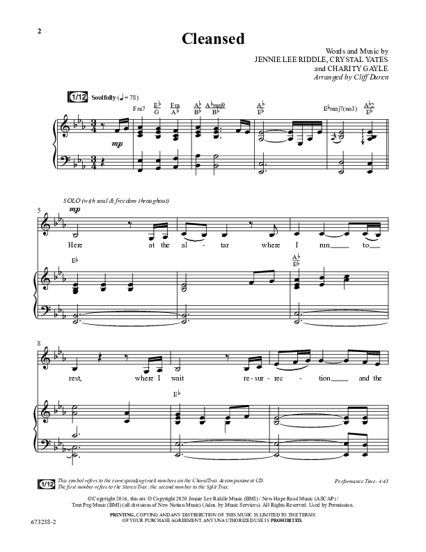Cleansed (Choral Anthem SATB) Anthem (SATB/Piano) (Word Music Choral / Arr. Cliff Duren)