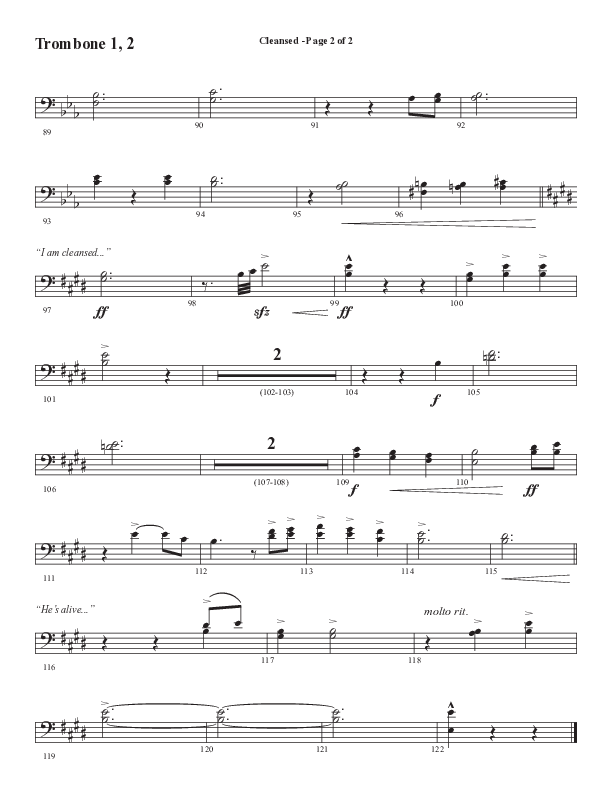 Cleansed (Choral Anthem SATB) Trombone 1/2 (Word Music Choral / Arr. Cliff Duren)