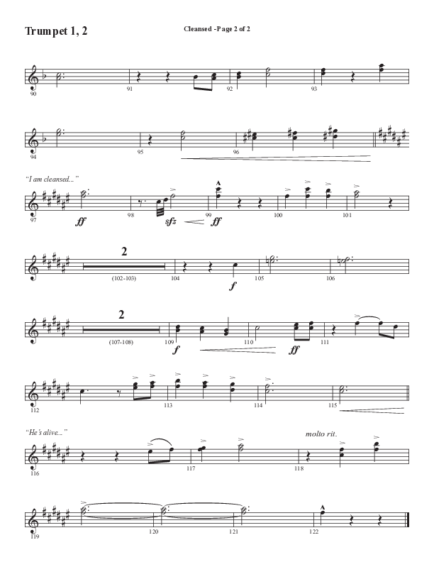 Cleansed (Choral Anthem SATB) Trumpet 1,2 (Word Music Choral / Arr. Cliff Duren)