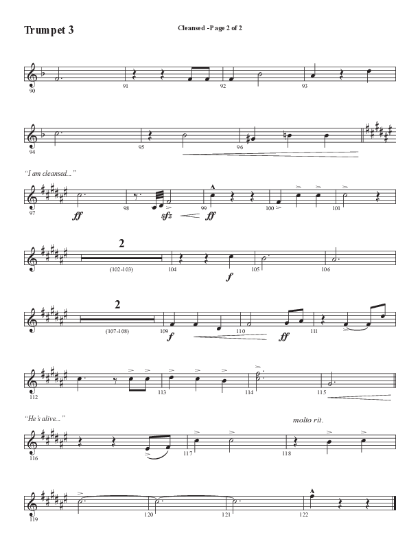 Cleansed (Choral Anthem SATB) Trumpet 3 (Word Music Choral / Arr. Cliff Duren)