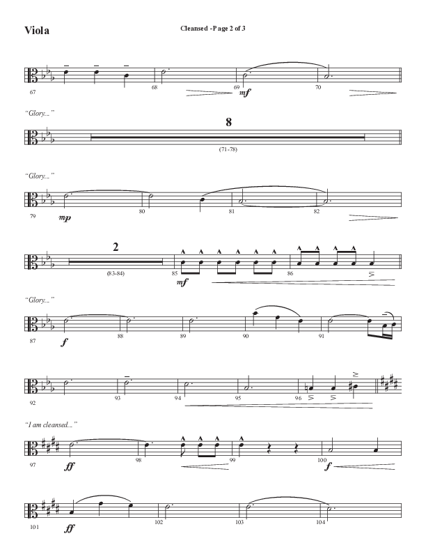 Cleansed (Choral Anthem SATB) Viola (Word Music Choral / Arr. Cliff Duren)