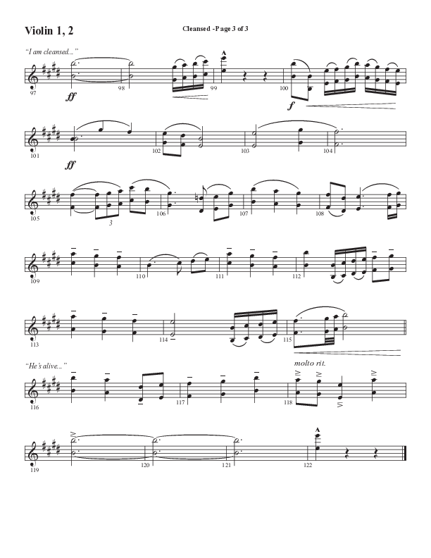 Cleansed (Choral Anthem SATB) Violin 1/2 (Word Music Choral / Arr. Cliff Duren)