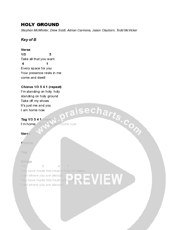 Holy Ground (I'm Home) (Live) Chord Chart (Stephen McWhirter)