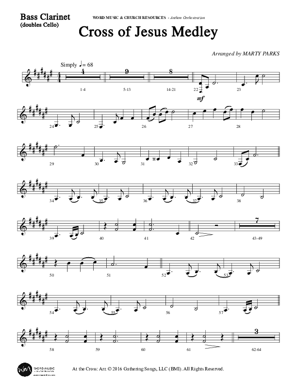 Cross Of Jesus Medley (Choral Anthem SATB) Bass Clarinet (Word Music Choral / Arr. Marty Parks)