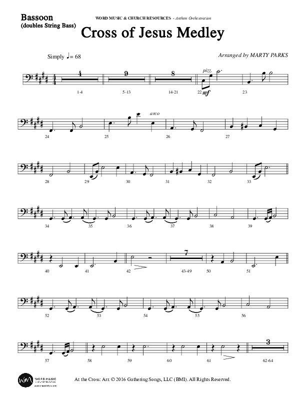 Cross Of Jesus Medley (Choral Anthem SATB) Bassoon (Word Music Choral / Arr. Marty Parks)