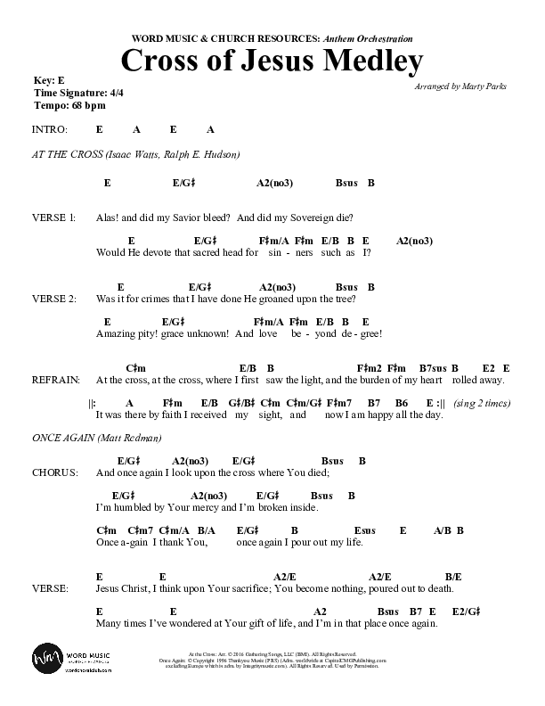 Cross Of Jesus Medley (Choral Anthem SATB) Chord Chart (Word Music Choral / Arr. Marty Parks)