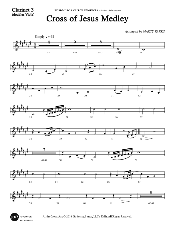 Cross Of Jesus Medley (Choral Anthem SATB) Clarinet 3 (Word Music Choral / Arr. Marty Parks)