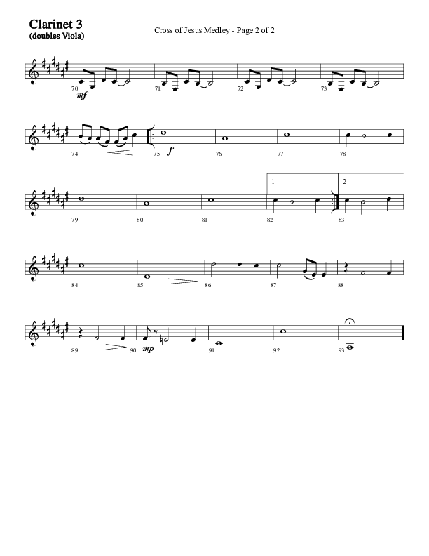 Cross Of Jesus Medley (Choral Anthem SATB) Clarinet 3 (Word Music Choral / Arr. Marty Parks)