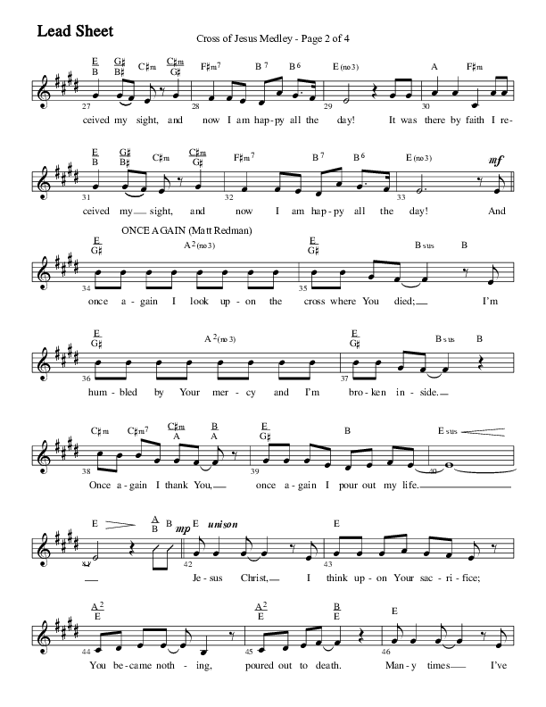 Cross Of Jesus Medley (Choral Anthem SATB) Lead Sheet (Melody) (Word Music Choral / Arr. Marty Parks)