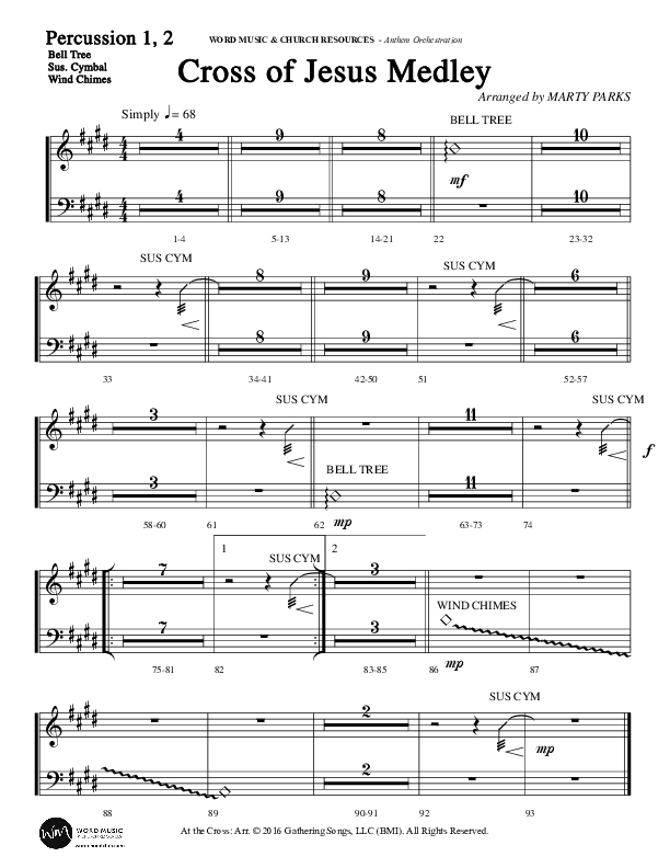 Cross Of Jesus Medley (Choral Anthem SATB) Percussion 1/2 (Word Music Choral / Arr. Marty Parks)
