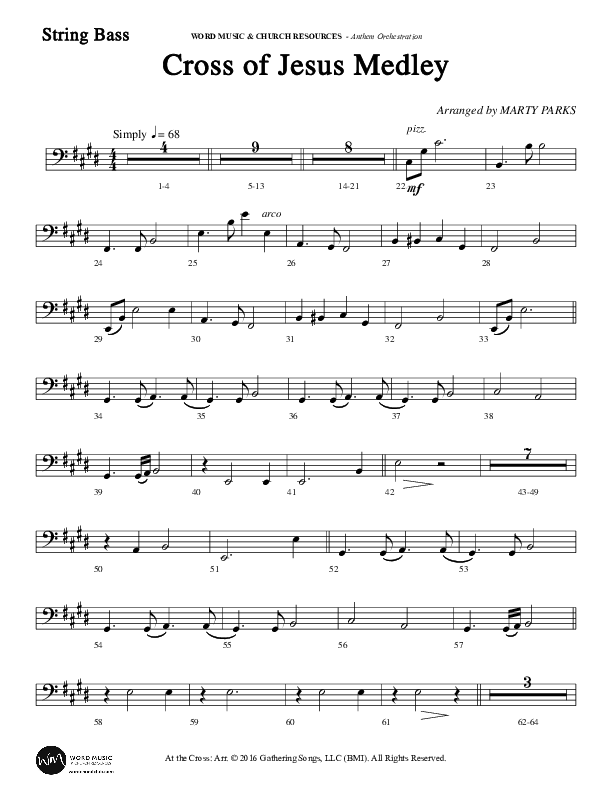 Cross Of Jesus Medley (Choral Anthem SATB) String Bass (Word Music Choral / Arr. Marty Parks)