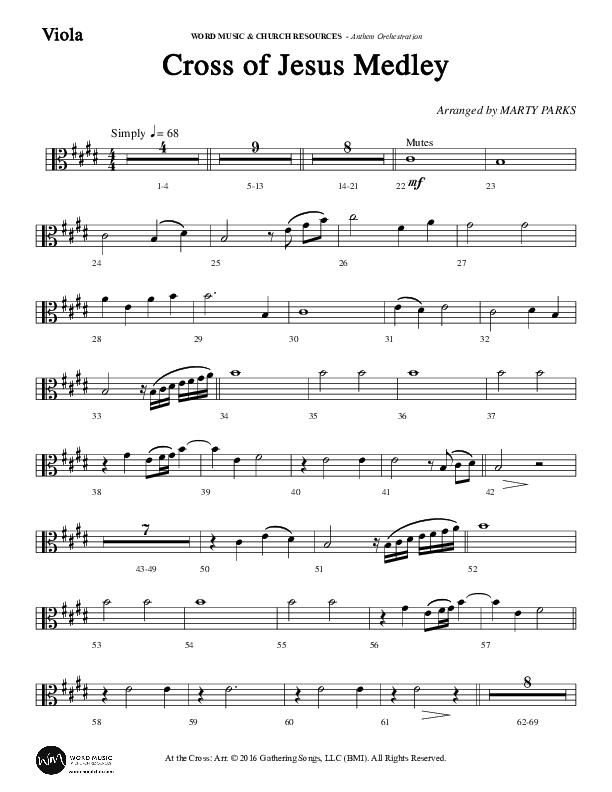 Cross Of Jesus Medley (Choral Anthem SATB) Viola (Word Music Choral / Arr. Marty Parks)