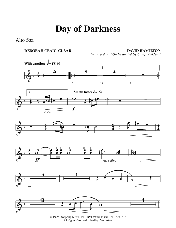 Day Of Darkness (Choral Anthem SATB) Alto Sax (Word Music Choral / Arr. Camp Kirkland)