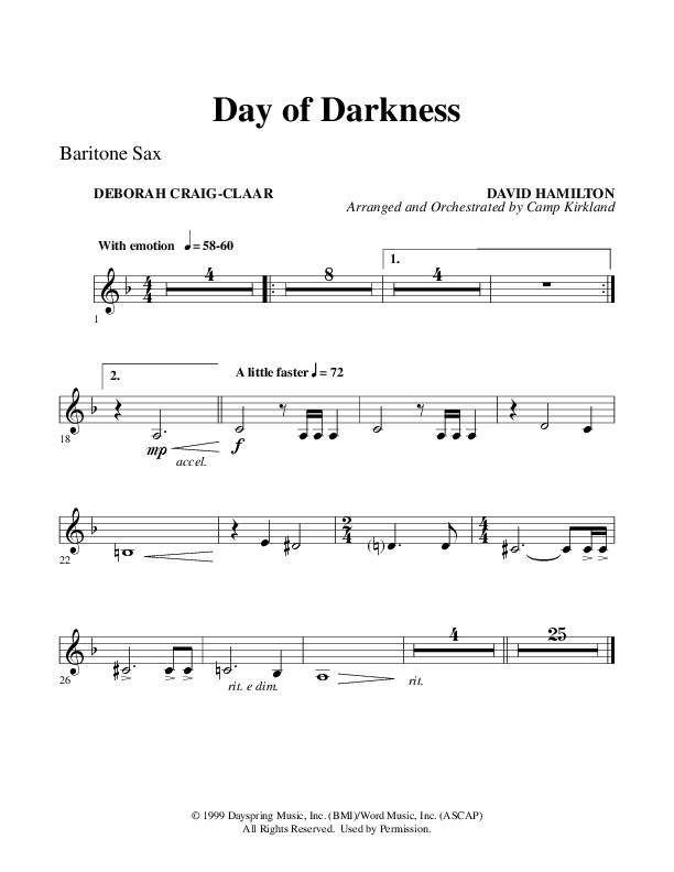 Day Of Darkness (Choral Anthem SATB) Bari Sax (Word Music Choral / Arr. Camp Kirkland)