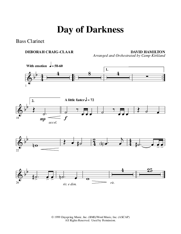 Day Of Darkness (Choral Anthem SATB) Bass Clarinet (Word Music Choral / Arr. Camp Kirkland)