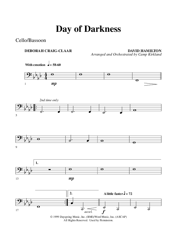 Day Of Darkness (Choral Anthem SATB) Cello (Word Music Choral / Arr. Camp Kirkland)