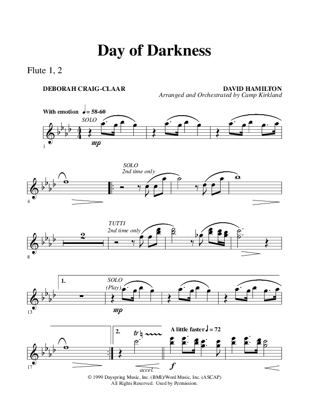 Day Of Darkness (Choral Anthem SATB) Flute 1/2 (Word Music Choral / Arr. Camp Kirkland)